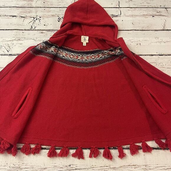 Land's End‎ Kids FairIsle Zip front Hooded Cape Rich Red Size Large/XL - Picture 4 of 5